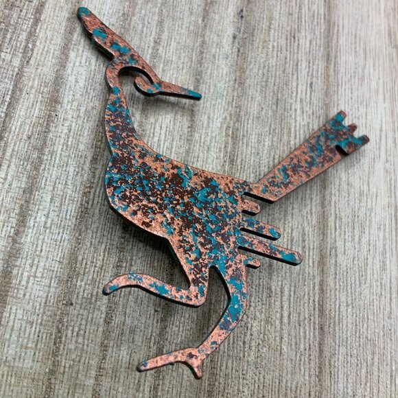 Road Runner Copper Turquoise Folk Art Brooch Pin - Picture 4 of 7